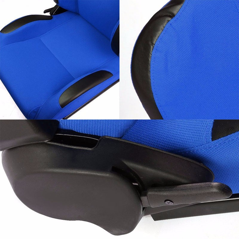 Pair Blue Center/Black Side Reclinable Cloth Type-R Sport Racing Seats W/Sliders-Interior-BuildFastCar