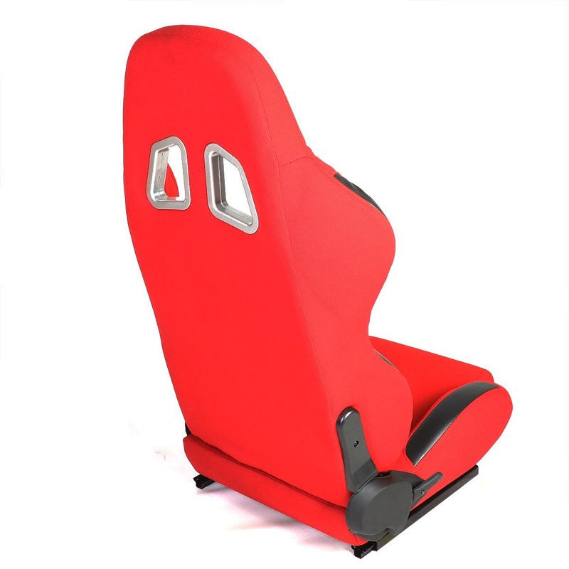 Pair Red Center/Black Side Reclinable Cloth Type-R Sport Racing Seats W/Sliders-Interior-BuildFastCar