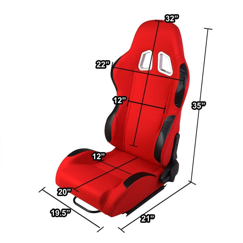 Pair Red Center/Black Side Reclinable Cloth Type-R Sport Racing Seats W/Sliders-Interior-BuildFastCar