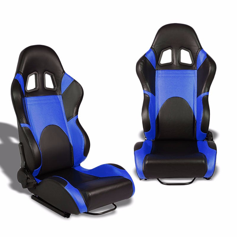 Black Center/Blue Side Reclinable Leater Type-R Style Racing Seats ...