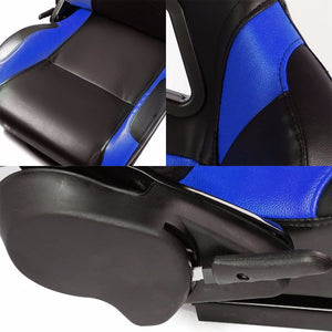 Pair Black Center/Blue Side Reclinable Leater Type-R Style Racing Seats W/Sliders-Interior-BuildFastCar