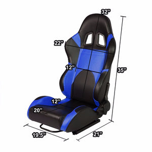 Pair Black Center/Blue Side Reclinable Leater Type-R Style Racing Seats W/Sliders-Interior-BuildFastCar