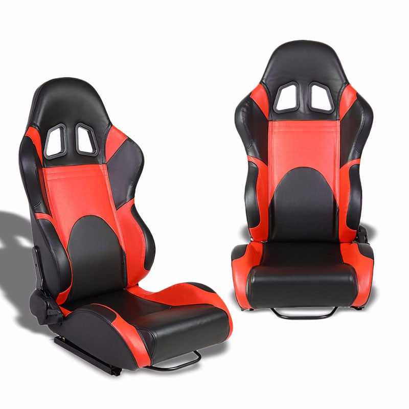 Black Center/Red Side Reclinable Leater Type-R Style Racing Seats ...