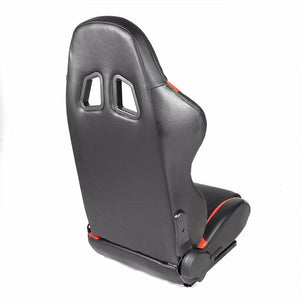 Pair Black Center/Red Side Reclinable Leater Type-R Style Racing Seats W/Sliders-Interior-BuildFastCar