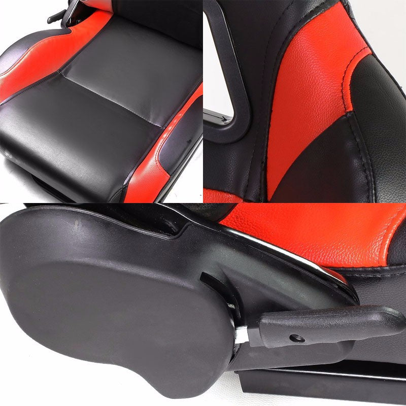 Pair Black Center/Red Side Reclinable Leater Type-R Style Racing Seats W/Sliders-Interior-BuildFastCar