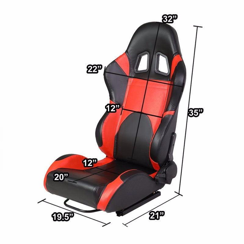 Pair Black Center/Red Side Reclinable Leater Type-R Style Racing Seats W/Sliders-Interior-BuildFastCar
