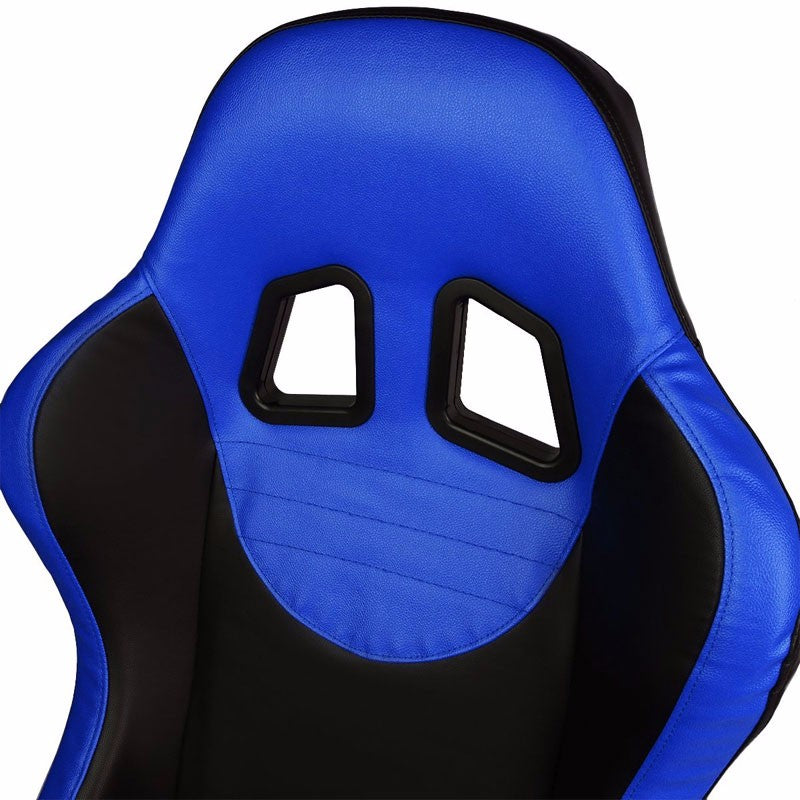 Pair Black Center/Blue Side Reclinable Leater Type-R Sport Racing Seats W/Sliders-Interior-BuildFastCar