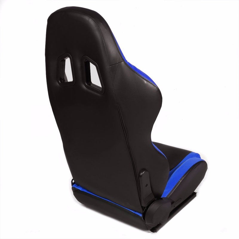 Pair Black Center/Blue Side Reclinable Leater Type-R Sport Racing Seats W/Sliders-Interior-BuildFastCar