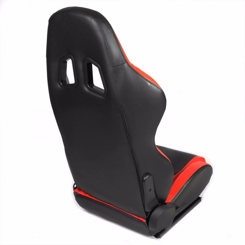 Pair Black Center/Red Side Reclinable Leater Type-R Sport Racing Seats W/Sliders-Interior-BuildFastCar