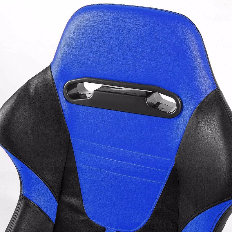 Pair Black/Blue Stripe Reclinable PVC Leater Type-R Sport Racing Seats W/Sliders-Interior-BuildFastCar