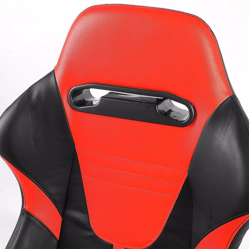 Pair Black/Red Stripe Reclinable PVC Leater Type-R Sport Racing Seats W/Sliders-Interior-BuildFastCar