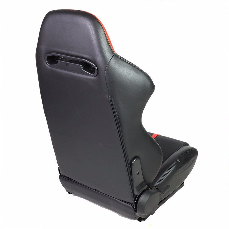 Pair Black/Red Stripe Reclinable PVC Leater Type-R Sport Racing Seats W/Sliders-Interior-BuildFastCar