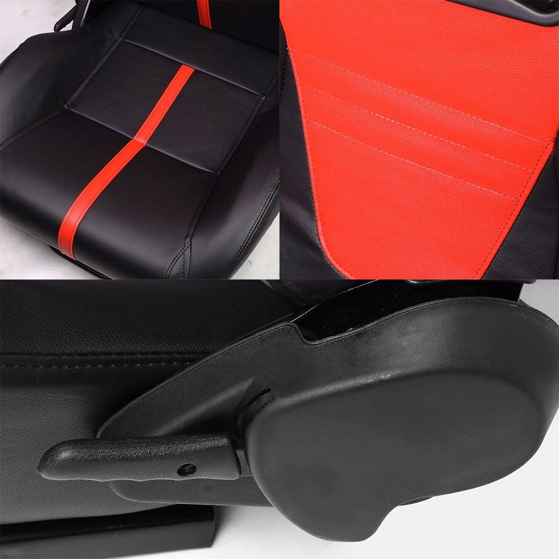 Pair Black/Red Stripe Reclinable PVC Leater Type-R Sport Racing Seats W/Sliders-Interior-BuildFastCar