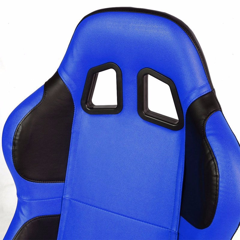 Pair Blue/Black Wing Reclinable PVC Leather Type-R Sport Racing Seats W/Sliders-Interior-BuildFastCar