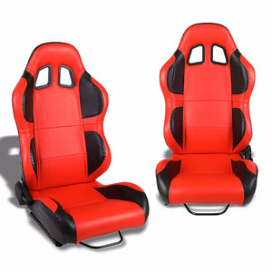 Pair Red/Black Wing Reclinable PVC Leather Type-R Sport Racing Seats W/Sliders-Interior-BuildFastCar