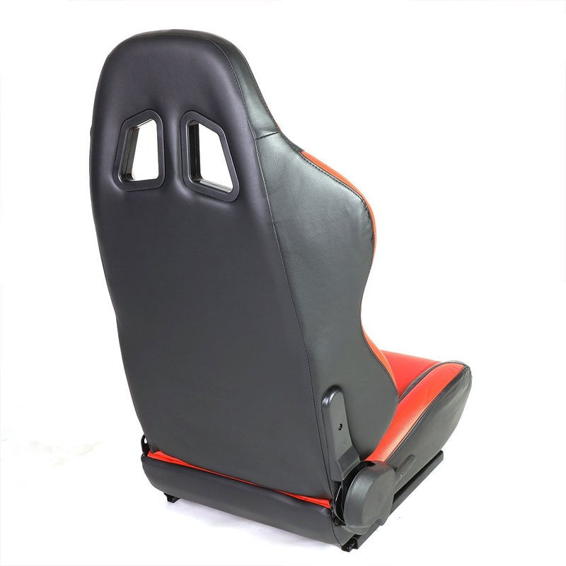 Pair Red/Black Wing Reclinable PVC Leather Type-R Sport Racing Seats W/Sliders-Interior-BuildFastCar