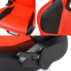 Pair Red/Black Wing Reclinable PVC Leather Type-R Sport Racing Seats W/Sliders-Interior-BuildFastCar
