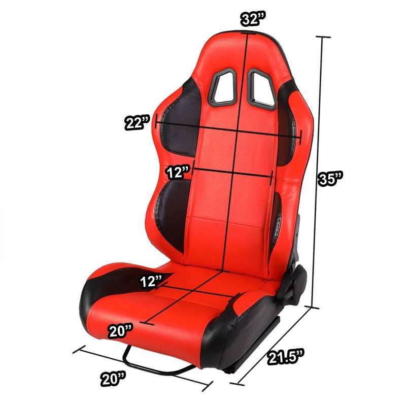 Pair Red/Black Wing Reclinable PVC Leather Type-R Sport Racing Seats W/Sliders-Interior-BuildFastCar