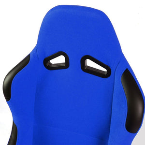 Pair Blue/Black Fixed Position Bucket Fabric Type-R Style Racing Seats W/Sliders-Interior-BuildFastCar