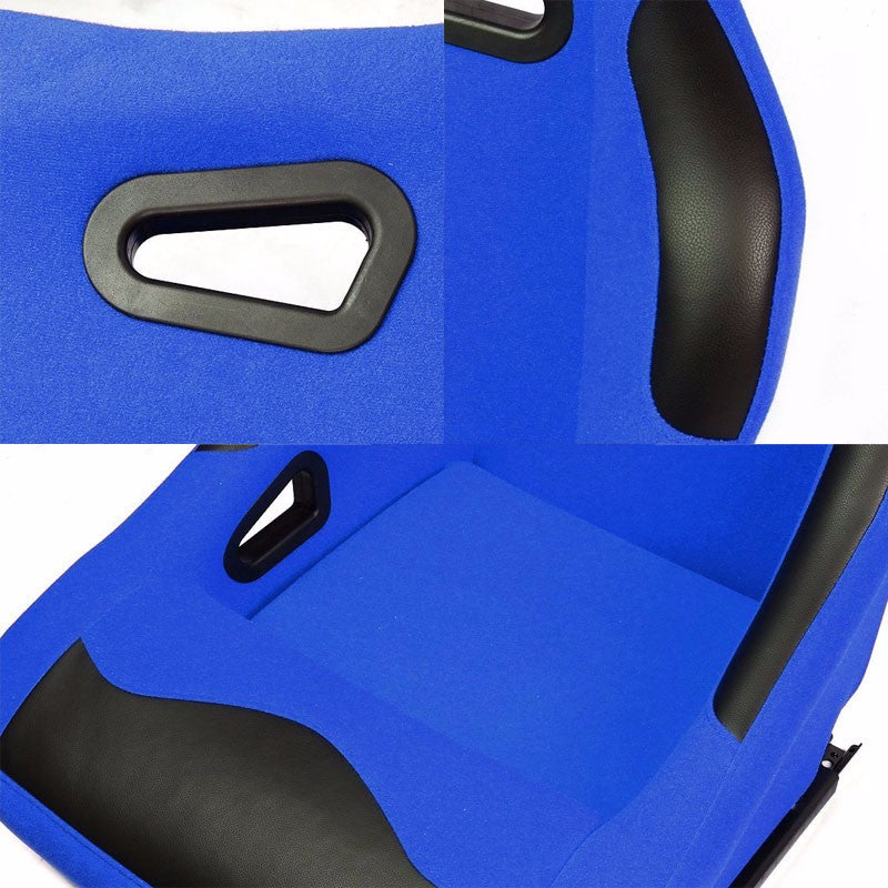 Pair Blue/Black Fixed Position Bucket Fabric Type-R Style Racing Seats W/Sliders-Interior-BuildFastCar