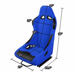 Pair Blue/Black Fixed Position Bucket Fabric Type-R Style Racing Seats W/Sliders-Interior-BuildFastCar