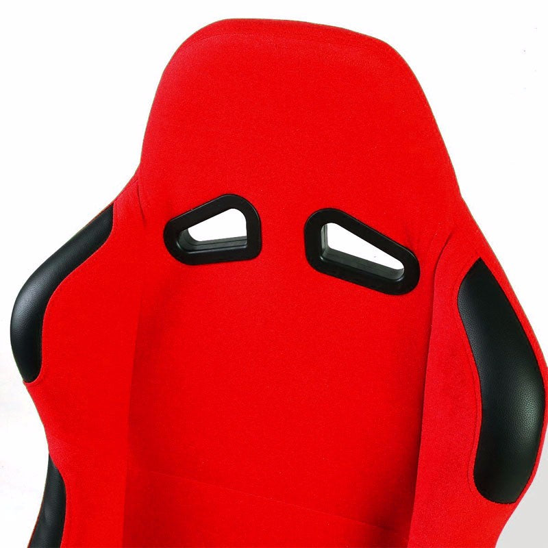 Pair Red/Black Fixed Position Bucket Fabric Type-R Style Racing Seats W/Sliders-Interior-BuildFastCar