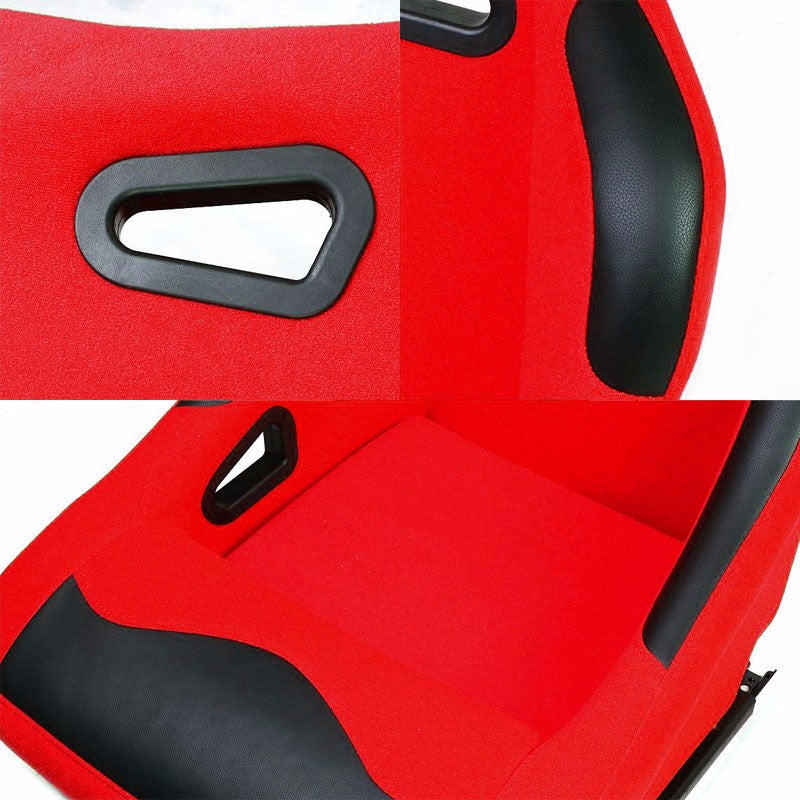 Pair Red/Black Fixed Position Bucket Fabric Type-R Style Racing Seats W/Sliders-Interior-BuildFastCar