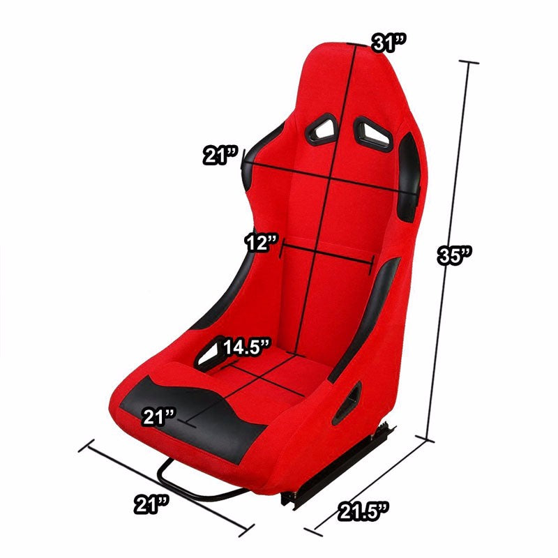 Pair Red/Black Fixed Position Bucket Fabric Type-R Style Racing Seats W/Sliders-Interior-BuildFastCar