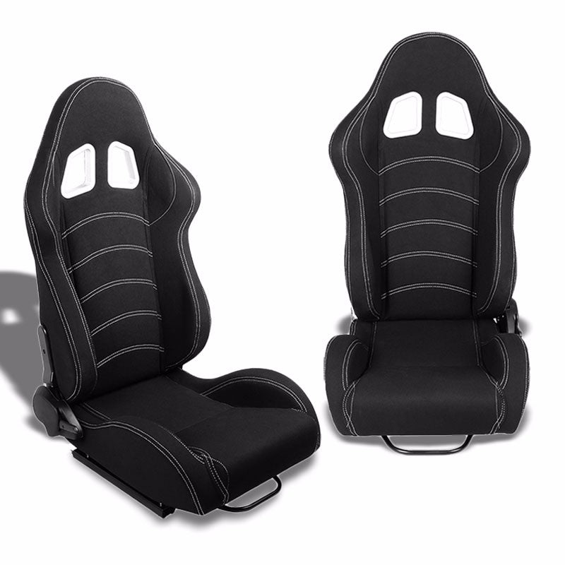 Black/Double Stitch Reclinable Woven Fabric Sport Racing Seats ...
