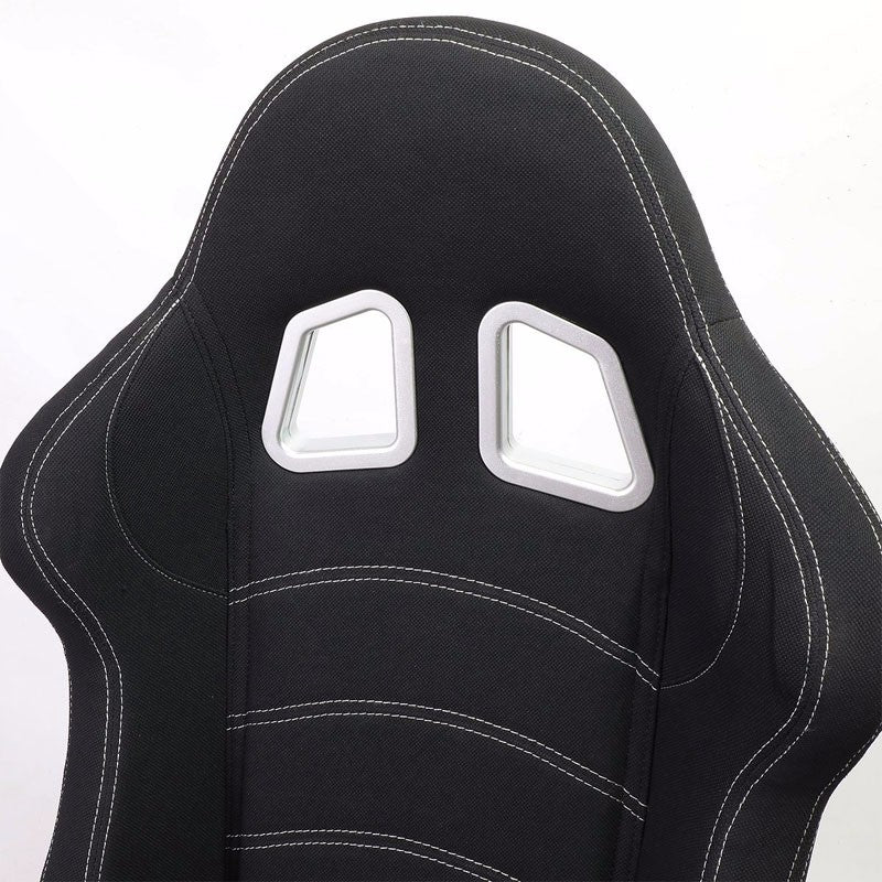 Pair Black/Double Stitch Reclinable Woven Fabric Sport Racing Seats W/Sliders-Interior-BuildFastCar