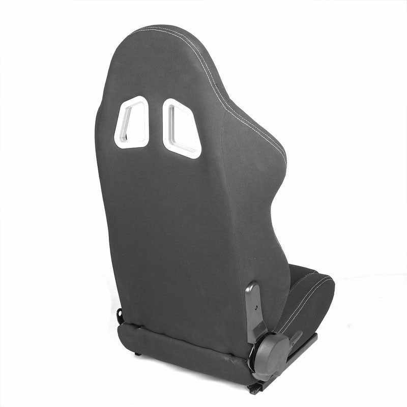Pair Black/Double Stitch Reclinable Woven Fabric Sport Racing Seats W/Sliders-Interior-BuildFastCar