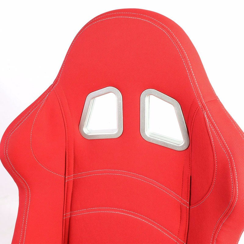 Red/Double Stitch Reclinable Woven Fabric Sport Racing Seats - BuildFastCar