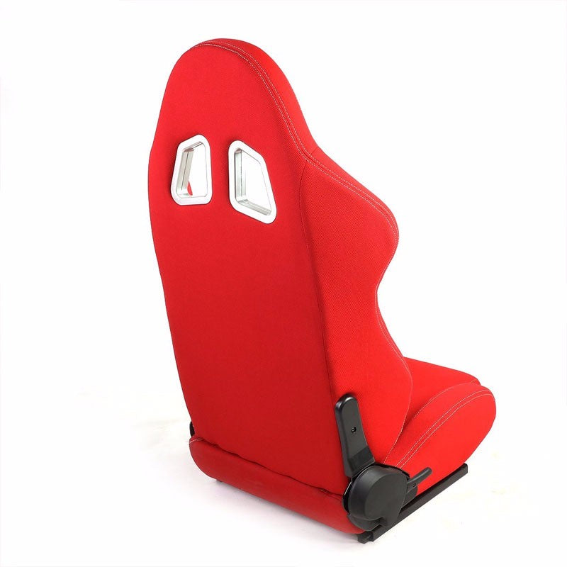 Pair Red/Double Stitch Reclinable Woven Fabric Sport Racing Seats W/Sliders-Interior-BuildFastCar