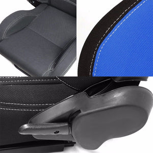 Pair Black/Blue/Double Stitch Reclinable Woven Fabric Type-R Style Racing Seats W/Sliders-Interior-BuildFastCar