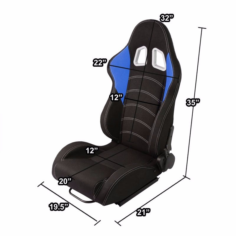 Black/Blue/Double Stitch Reclinable Woven Fabric Type-R Style Racing ...