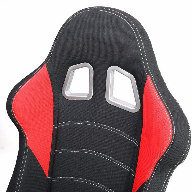 Black/Red/Double Stitch Reclinable Woren Fabric Type-R Style Racing ...