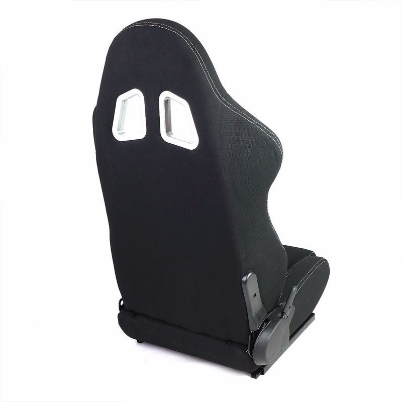 Pair Black/Red/Double Stitch Reclinable Woren Fabric Type-R Style Racing Seats W/Sliders-Interior-BuildFastCar