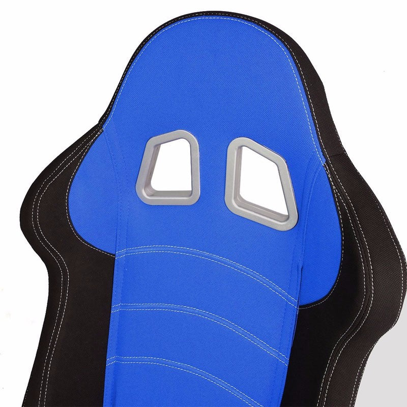 Pair Blue/Black Side Reclinable Woven Fabric Type-R Sport Racing Seats W/Sliders-Interior-BuildFastCar