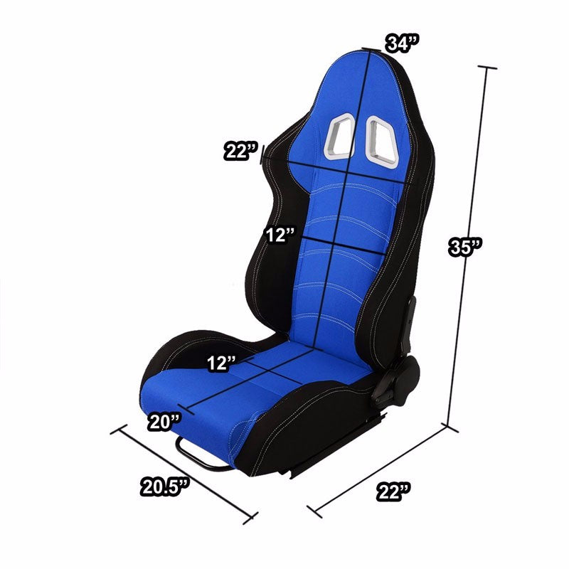 Pair Blue/Black Side Reclinable Woven Fabric Type-R Sport Racing Seats W/Sliders-Interior-BuildFastCar