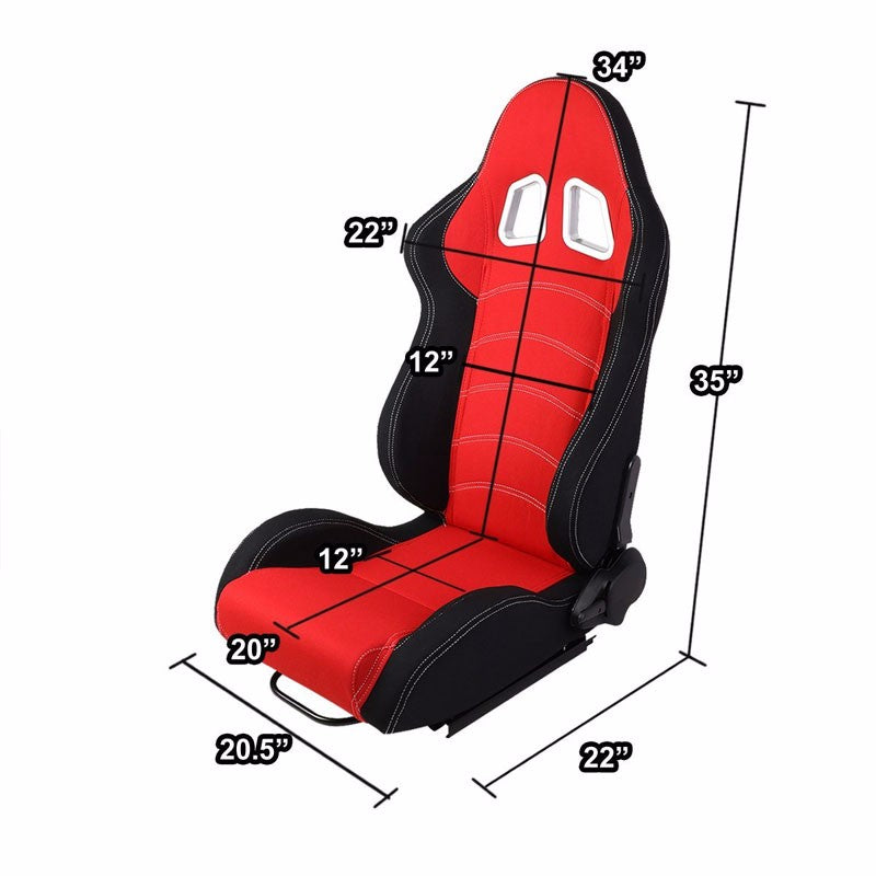 Red/Black Side Reclinable Woven Fabric Type-R Sport Racing Seats ...