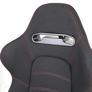 Pair Black/Double Red Stitch Reclinable Woven Cloth Type-R Style Racing Seats W/Sliders-Interior-BuildFastCar