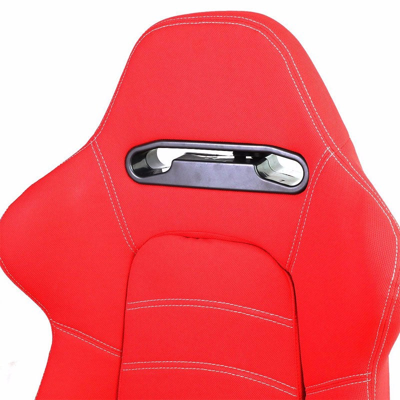 Pair Red/Double White Stitch Reclinable Woven Cloth Type-R Style Racing Seats W/Sliders-Interior-BuildFastCar