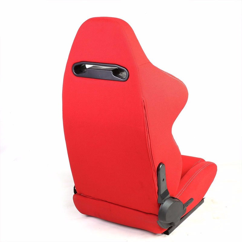 Pair Red/Double White Stitch Reclinable Woven Cloth Type-R Style Racing Seats W/Sliders-Interior-BuildFastCar