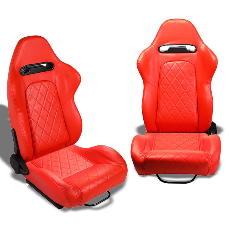 Red Quited Stich Reclinable PVC Leather Type-R Style Racing Seats ...