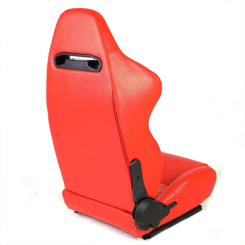 Pair Red Quited Stich Reclinable PVC Leather Type-R Style Racing Seats W/Sliders-Interior-BuildFastCar