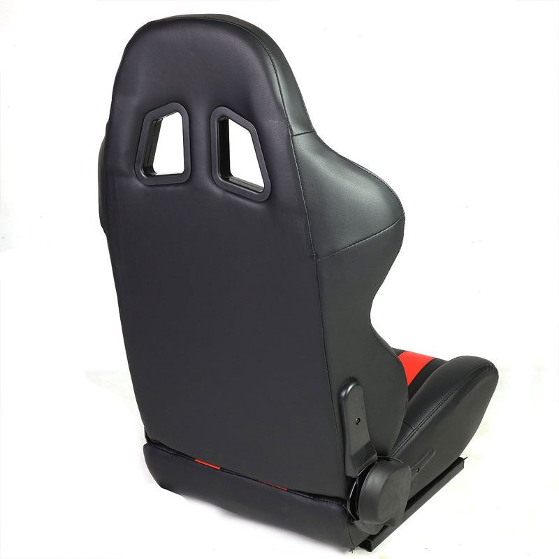 Pair Black/Red Dual Stripes Reclinable PVC Leather Type-R Sport Racing Seats W/Sliders-Interior-BuildFastCar