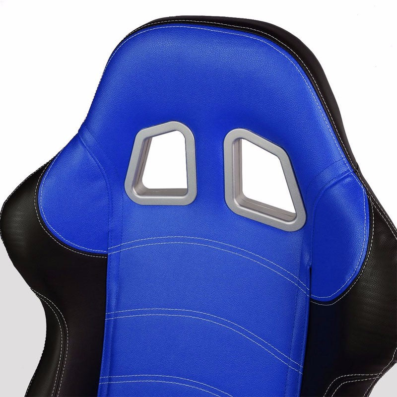 Pair Blue/Black Side Reclinable PVC Leather Type-R Sport Racing Seats W/Sliders-Interior-BuildFastCar