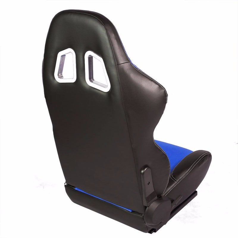 Pair Blue/Black Side Reclinable PVC Leather Type-R Sport Racing Seats W/Sliders-Interior-BuildFastCar