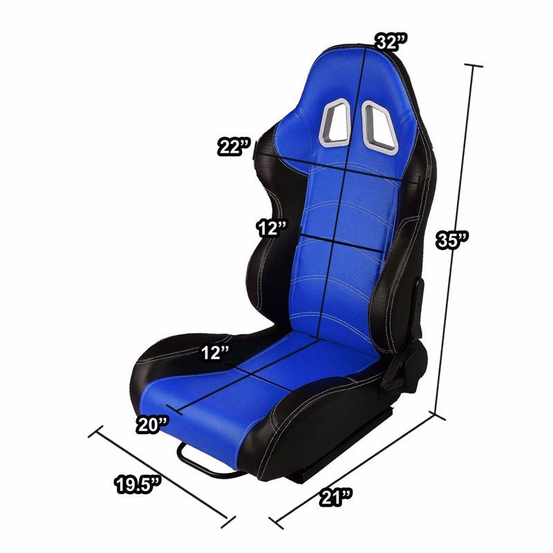 Blue/Black Side Reclinable PVC Leather Type-R Sport Racing Seats ...