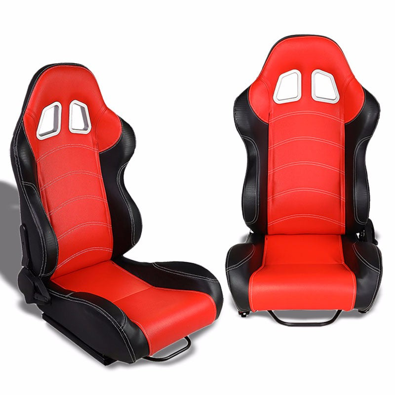 Red/Black Side Reclinable PVC Leather Type-R Sport Racing Seats ...